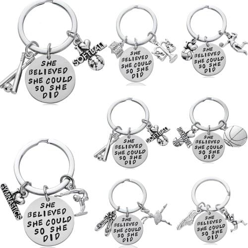 She Believed She Could So She Did Keyring Runner Dancer Volleyball Basketball Softball Lawyer Alloy Keychain Sportsmen Gifts Hot