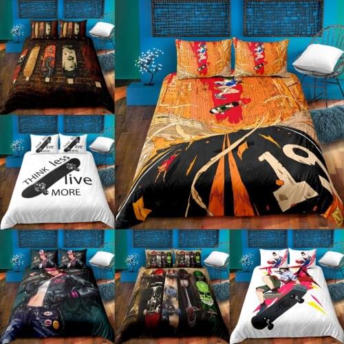 Skateboard 3D Printed Quilt Cover Street Sports Skateboard Three-piece Set Comforter Bedding Sets Home Textile