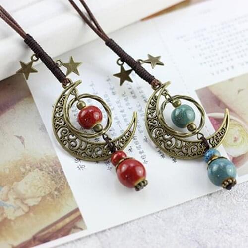 Simple Fashion Moon Star Pendant Necklace For Women Long Sweater Chain Necklace Female Ethnic Accessories