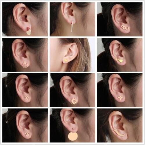 Stainless Steel Hollow Moon Semi-circle Earrings For Women Geometry Piercing Ear Jewelry Circle Boucle D'oreille Femme Bijoux
