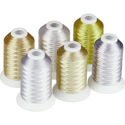 Simthread Gold Silver Colors Metallic embroidery thread for hand or machine embroidery, 6 spools 550 yards each