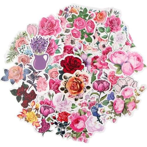47PCS Mixed Pretty Flowers Stickers DIY Bike Travel Luggage Guitar Phone Laptop Cool Graffiti Sticker Decals Classic Kid Toy