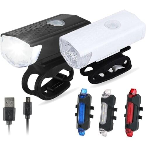 USB Rechargeable Bike Light LED Bicycle Flashlight Front Lamp Set 300 Lumens Cycling Warning Light for Mountain, Road, City, BMX