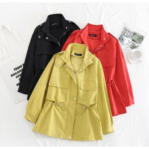 Plus Size 4XL 2020 Spring Autumn New Fashion Trench Coat Women Loose Stand Collar Overcoat Solid Casual Female Windbreaker HK301