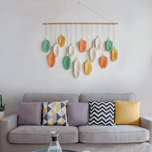 Leaf shaped hand-woven Tapestry Bedside Living Room Background Decoration Porch Wall Hanging Ornament Without wood stick