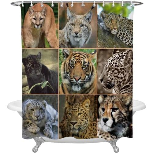 Animal Tiger Leopard Lion Shower Curtain Home Bath Decorative Waterproof Polyester Fabric Bathroom Curtain