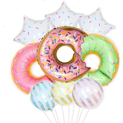 Donut Balloons Birthday Party Decoration Pack of 9 Sprinkle Candy Stars Donut Mylar Balloons for Donut Theme Party Wedding Baby