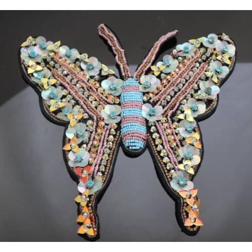 Large Butterfly Sequins Beaded Patch For Clothing Embroidery Applique Decoration Patches Sewing On Accessories