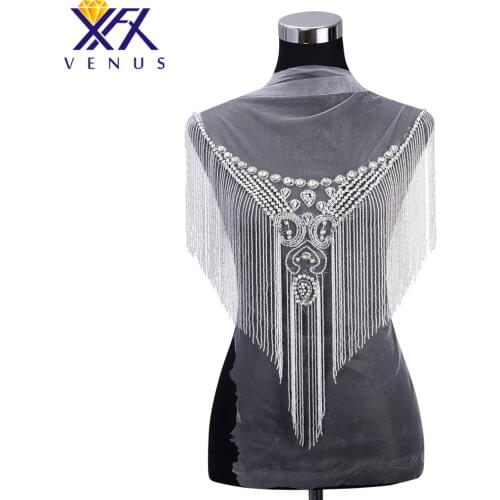 XFX VENUS 1 PC Sparkly Handmade beads patches Dangling rhinestone applique crystal mesh shiny bodice decorative diamante strass