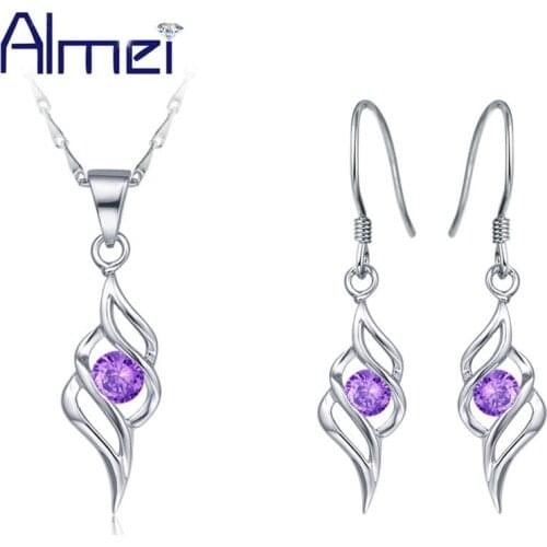 Alemi Jewelry Sets Lady Jewellery Silver Zircon Wedding Party Romantic Special Purple Crystal Fashion For Bridal Wholesale T025
