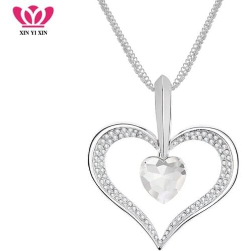 Big Color Heart Necklace for Women Crystal Hollow Glass Heart Multi Layers 3 Chains Long Necklace Romantic Party Wedding Gifts