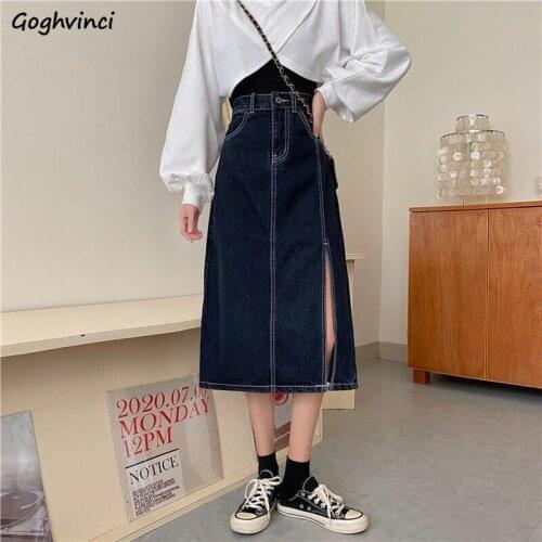 Women Patchwork Skirts Loose A-line Basic Daily Teenagers All-match Denim Vintage Korean Style Midi Pockets Females High Quality