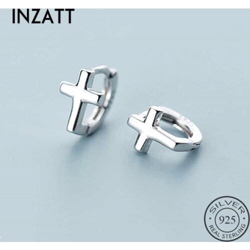 INZATT Real 925 Sterling Silver Geometric Cross Hoop Earrings For Fashion Women Party Fine Jewelry Minimalist Accessories Gift