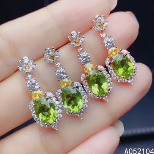 KJJEAXCMY 925 sterling silver inlaid natural peridot women vintage elegant oval gem earrings new ear stud support detection