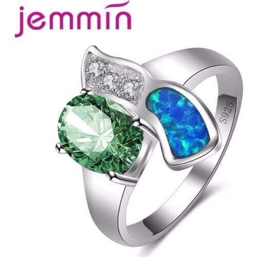 Hot S925 Stamped Fine Sterling Silver Anillos Mujer Green Gemstone Engagement Wedding Rings For Women Jewellery