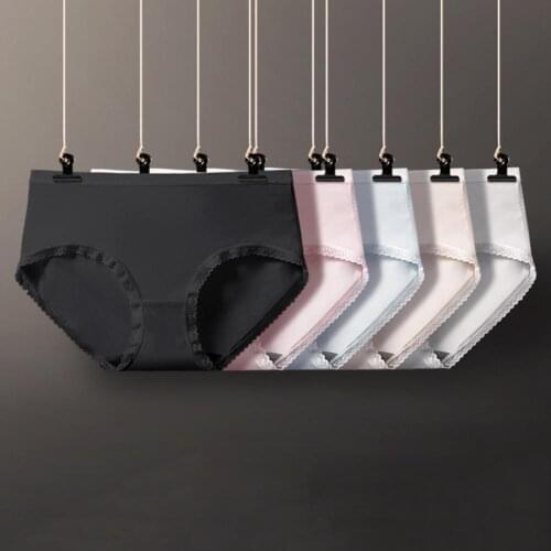 Woman Menstrual Underwear Seamless Sexy Soft Breathable Mid Waist Lace Hem Modal Underwear Briefs Physiological Pants