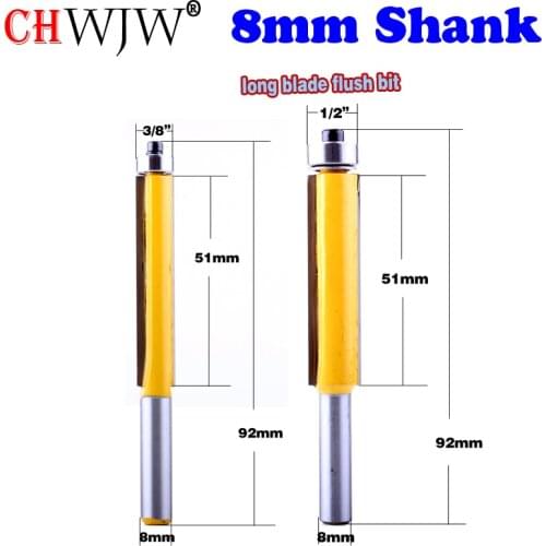 1Pc 8mm SHANK long blade flush bit Flush Trim Router Bit End Bearing For Woodworking Cutting Tool