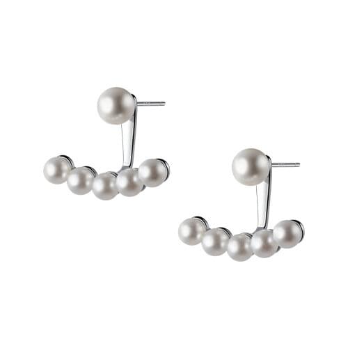 100% Real. 925 Sterling Silve fine Jewelry Shell Pearl Jacket Ear Earrings Front & Back C-G8769