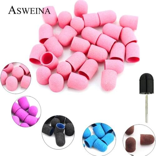 100pcs 13*19mm Nail Sanding Block Caps With Grip Plastic Electric Pedicure Foot Care Tool Nail Art Sand Polishing Accessories