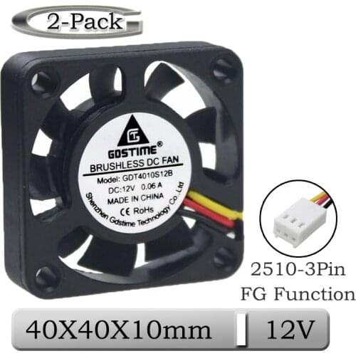 2 Pcs Gdstime 12V 40x40x10mm 40mm 9 Blades 3Pin FG Function Brushless DC Cooling Fan 4010 4cm Mini 3D Printer Exhaust Cooler