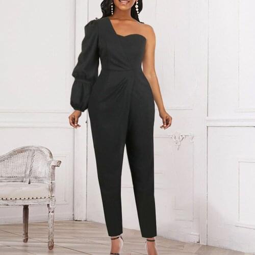 2021 Jumpsuit Fashion Sexy One Shoulder Backless Long Sleeve High Waist Solid Color Oversize African Temperament Buttocks