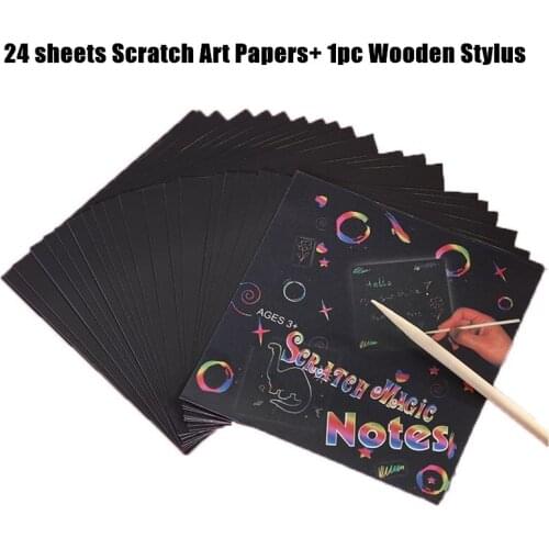 24 Sheets Scratch Paper Rainbow Painting Sketch Pads DIY Art Craft Scratchboard for Adults ,Kids,Boys,Girls