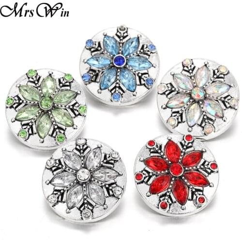 6pcs/lot New Christmas Snap Jewelry Rhinestone Snowflake 18mm Flower Snap Buttons Fit 20MM 18mm Snap Button Bracelet Necklace