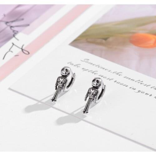 925 Sterling Silver Korean Geometric Temperament Women Personality Skull Retro Sexy Hot Elegant Love Earrings Gift