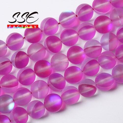 A+ Austria Crystal Synthesis Glitter Matte Fuchsia Moon Stone Beads 15'' For Jewelry Making DIY Bracelet Accessories 6 8 10 12mm