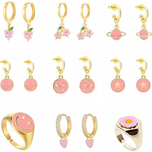 CANNER 925 Sterling Silver Earrings For Women Pink Smiley Earrings Dangle Ear Piercing Pendientes Mom Gift 2021 Trend Vintage
