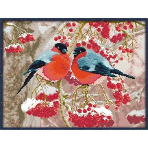Bullfinch Stamped Cross Stitch Kits Birds Embroidery Needlework Sets 11CT 14CT Printed Canvas DIY Craft Home Decoration Painting