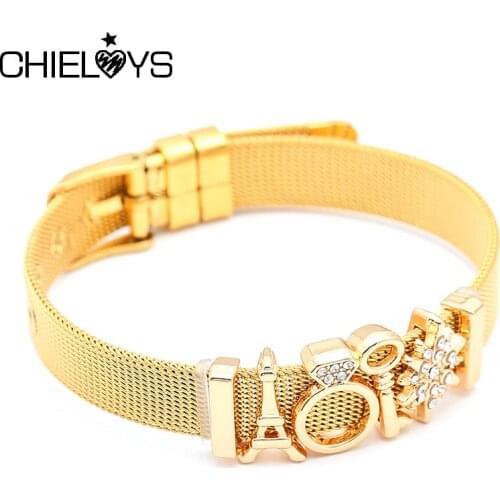 CHIELOYS Luxury Famous Brand Jewelry Gold Stainless Steel Bracelets & Bangles Female Crown & Flower Charm Bracelet For Women