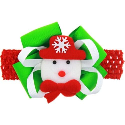Kids Christmas Headband Snow Man Red Hair Bow Crochet Headband with Christmas Bow Big 15cm