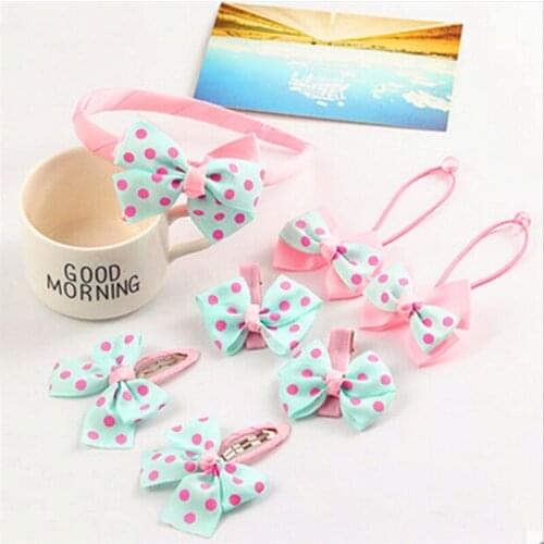 Children Cute Accessories Hairband Lovely Bow Headwear Hair Clip Dot Headband Set Women Hair Accessories