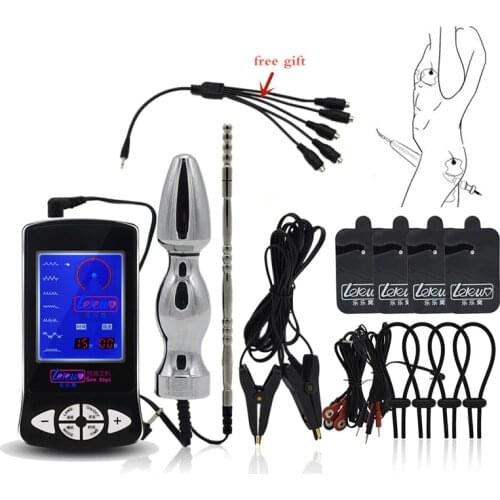 Electro Shock Kits E-Stim Penis Plug Cock Rings Massage Pad Nipple Clamps Anal Plug Toys For Men Electric Stimulate Sex Toys