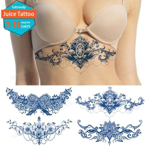 Sternum temporary tattoo sticker underboob sexy tatto henna lace mandala tatoo fake sexy breast tattoo juice ink long lasting