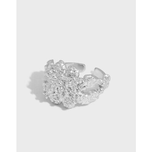 SHANICE S925 Sterling Silver Open Ring Ins niche design all-matched irregular lava texture Rings for Women Jewelry Accessories