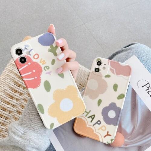 Korean fashion Retro Flowers abstract art cute Phone Case For iPhone 11 Pro Max Xr Xs Max X 7 Plus 8 Plus SE case silicone cover