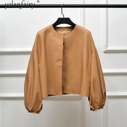 YOLANFAIRY Genuine Leather Jacket Women Korean Short Sheepskin Coat Female Spring Autumn Brown Fashion Veste En Cuir KJ6678