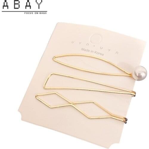 Fashion Women Pearl Hairpin New Style Simple Versatile Metal Flower Geometric Temperament Design Feeling Hair Accessories Trend
