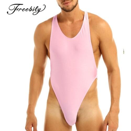 Mens One-piece Sissy Lingerie Bodysuit Sleeveless High Cut Thong Leotard Jumpsuit Underwear Sleepwear