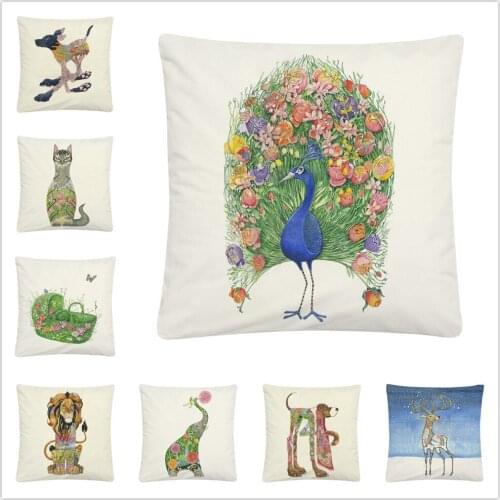 Art Beautiful Animal/Plant Cartoon Pattern Soft Short Plush Cushion Cover Pillow Case for Home Sofa Car Decor Pillowcase 45X45cm