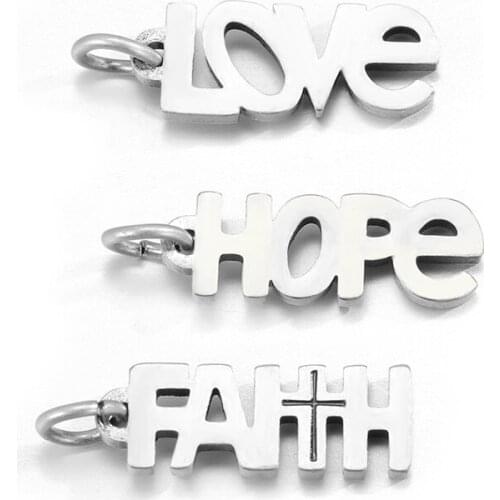 Stainless Steel Pendants For Bracelet Necklace Charms Hope Love Letter Pendant Girl Gift DIY Fashion Jewellry Making Accessories