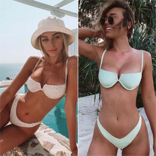 2021 New Sexy V Neck Bikini Swimwear Women Two Pieces Swimsuit Push Up Bikini Set Brazilian Bathing Suit Beachwear Swimming Suit