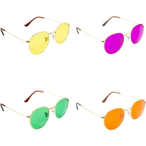1pcs Mood Relaxing Eyeglasses,Round Super Retro Sun Glasses,Color Therapy Glasses,Chakra Light Therapy Chromotherapy Glasses