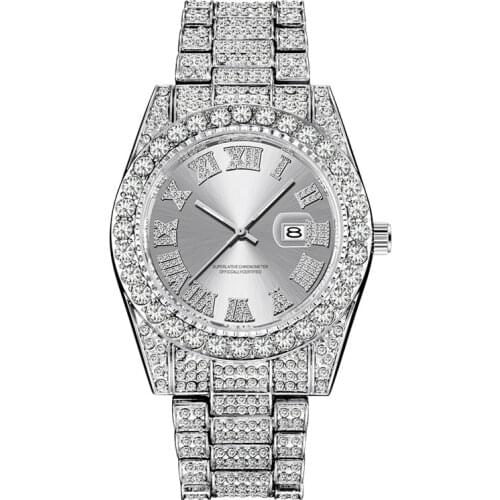 Original Men Brand 3582 Luxury Golden Watches Hip Hop Full Diamond Date Gifts Quartz Wristwatch Montres de Marque de Luxe 2021