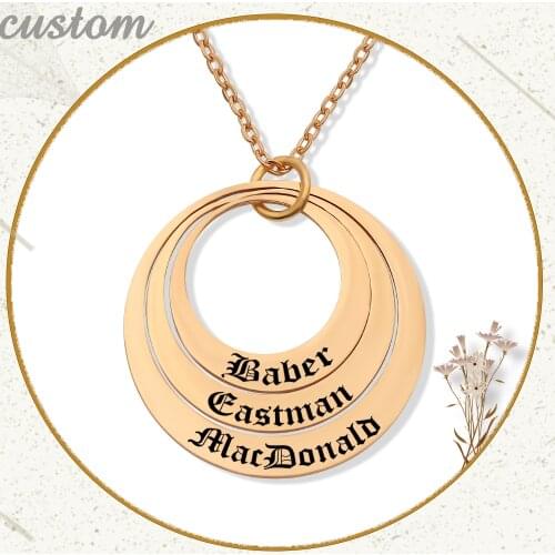 Customize Name Necklaces Laser Engraved Names 3 Circles Round Pendant Necklace Rose Gold Silver Color Chain Choker Jewelry gifts