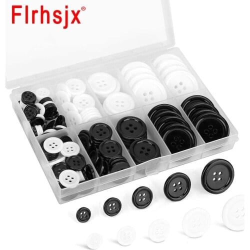 160pcs/box Mixed Sewing Buttons Round Black White Resin Button with Storage Box for Garment Sewing Craft Projects Decoration