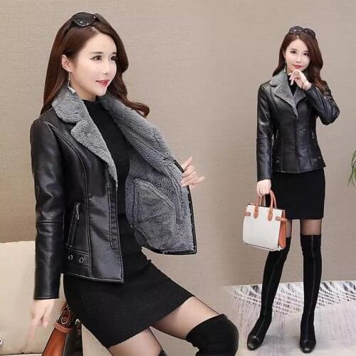 Autumn Winter Warm Faux Fur Coat Women PU Leather Jacket Ladies Slim Thicken plus velvet Short Casual Plus Size Outerwear R772