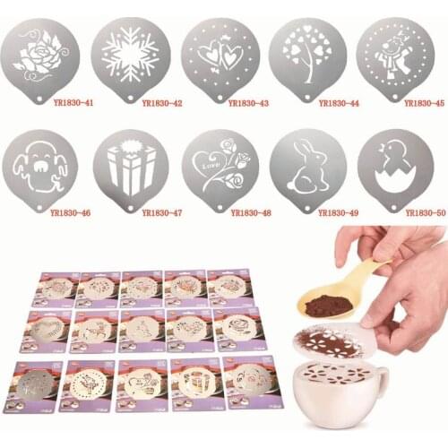 Coffee Printing Model Stainless Steel Coffee Tools Cafe Foam Spray Template Barista Stencils Decoration Tool Garland Mold Fancy